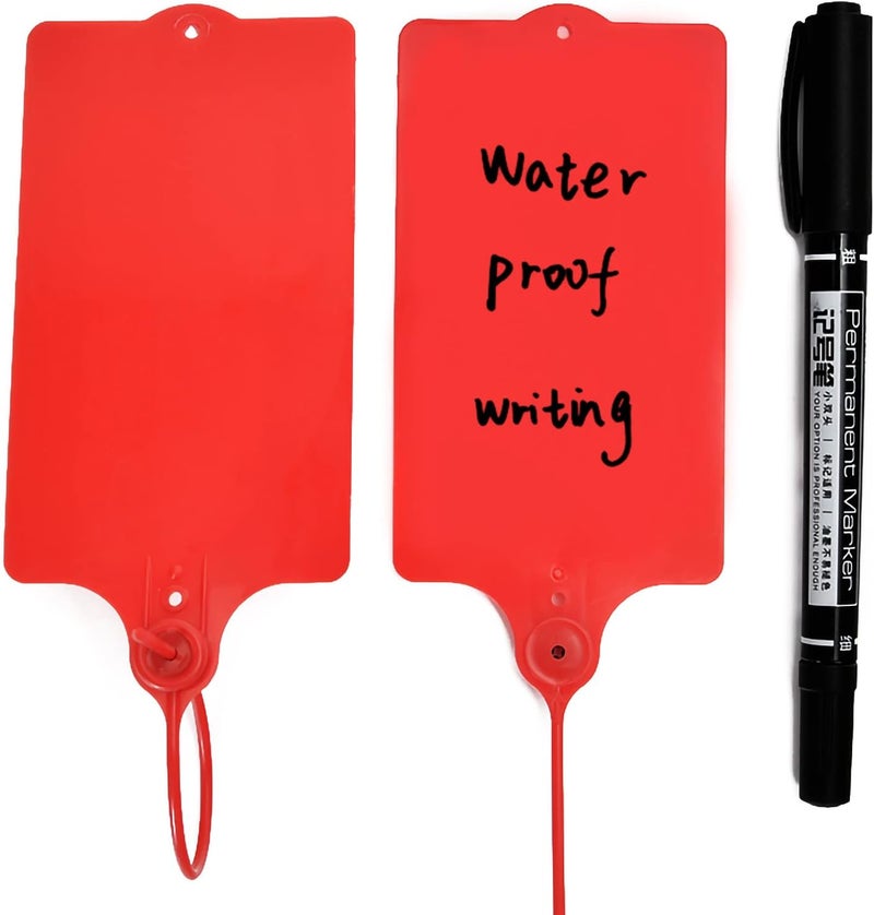 LeadSeals 100 Plastic Shipping Tags - Waterproof, Writable, Hanging Tags with One Red Marker Pen - Image 1